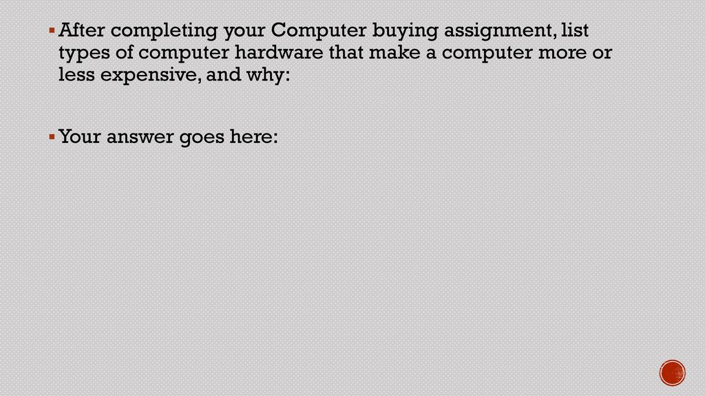 Buying a computer assignment list